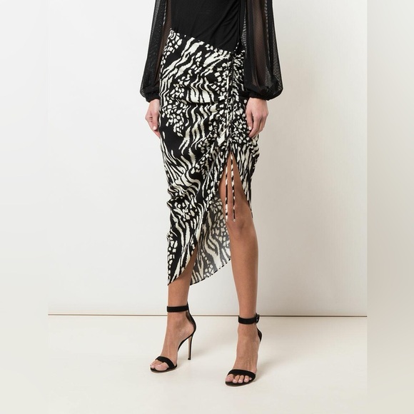 Veronica Beard - Ari Black & Bone Animal Print Ruched Skirt Size 4 - Picture 1 of 11